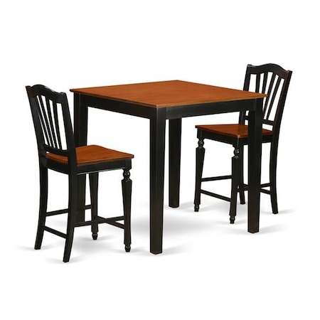 East West Furniture East West Furniture PBCH3-BLK-W Counter Height Dining Pub Table & 2 Kitchen Chairs; Black Finish PBCH3-BLK-W